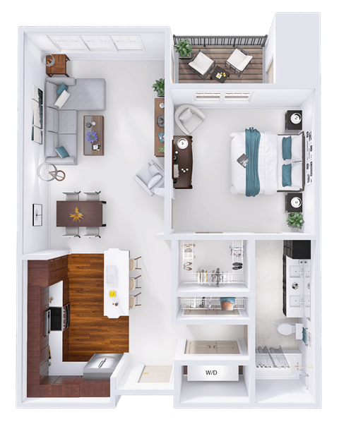Floor plan for 1 bed, 1 bath, 862 sqft